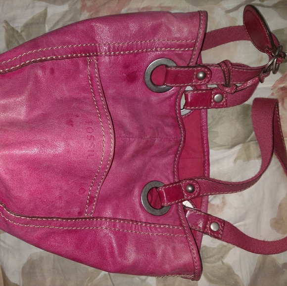 Used pink leather Fossil Keyper tote - Picture 4 of 8